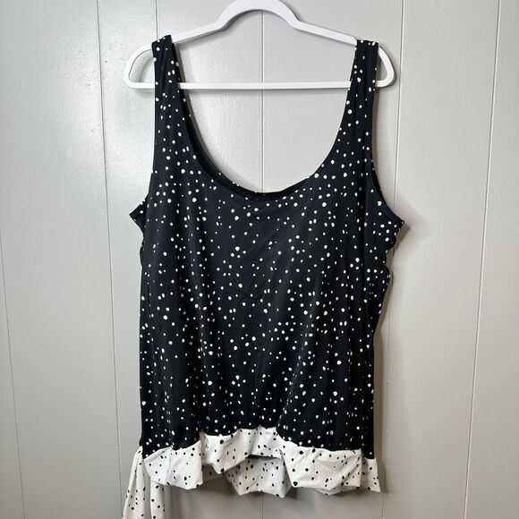 Swimsuits For All Plus Size 34 Black/White Dot Side Tie Blouson Tankini Top - Picture 6 of 16